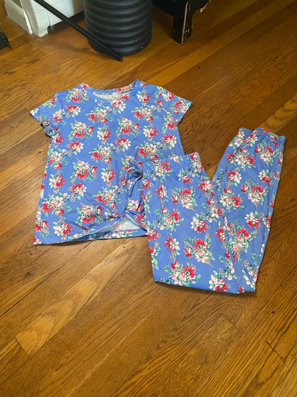 Sleep On It Girls Blue Floral Pajama Set Size L 14/16 - Picture 3 of 7